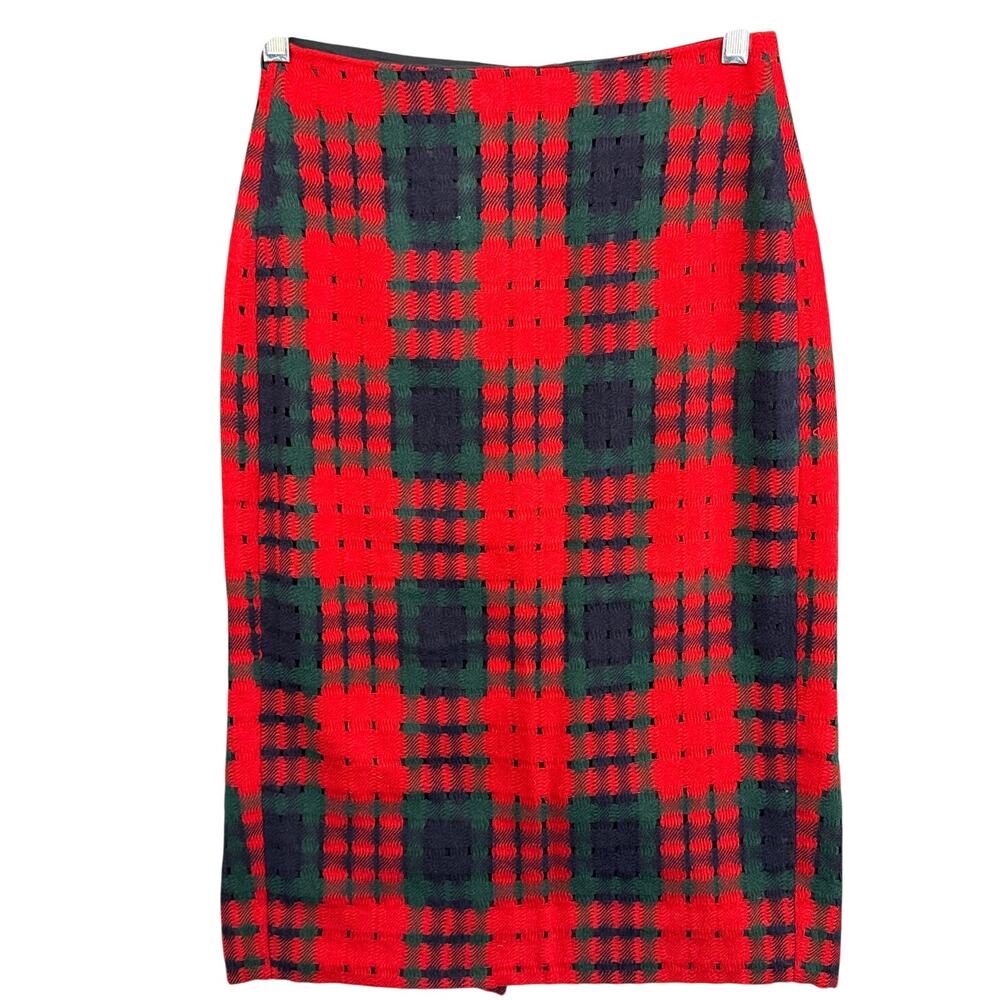 J.Crew Red Green Holiday Festive Plaid Lattice Wool Blend Pencil Skirt Women 0